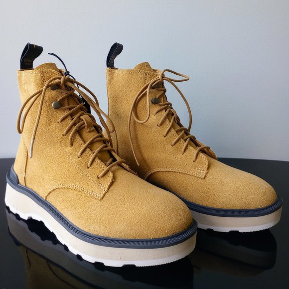 Sorel Women's Hi-Line Lace-Up Waterproof Combat Boot in Lovely GEO Yellow / Jet - Picture 2 of 14